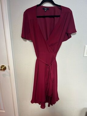 Lulu's Wine Red Wrap Midi Dress
